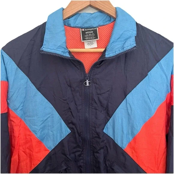 Champion Colorblock 90s Y2K Windbreaker Full Zip Jacket Adult Medium Nylon Retro - Picture 2 of 13